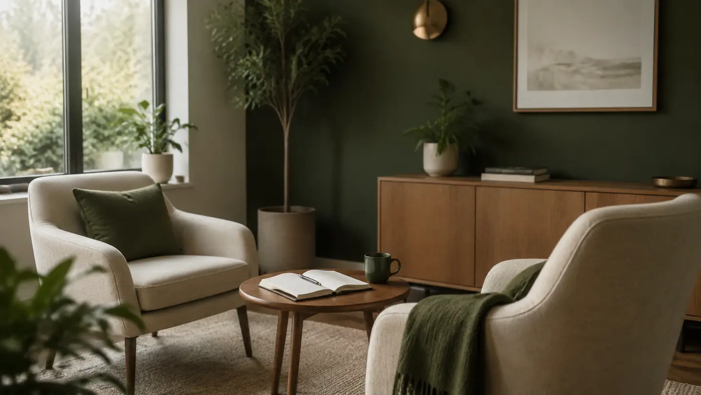 Clinician and patient reviewing an addiction treatment plan in a calm consultation room
